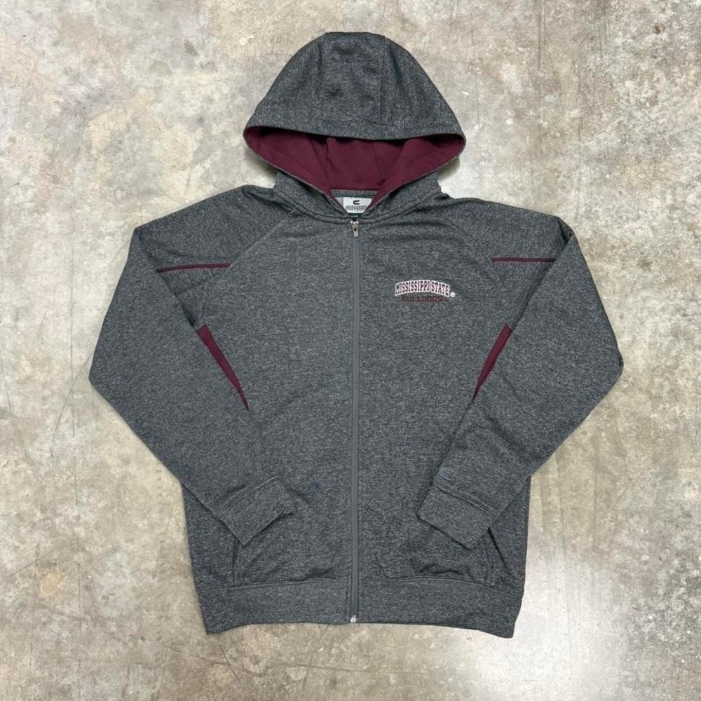 Mississippi State Gray & Burgundy Full Zip Y2K Hoodie Size M